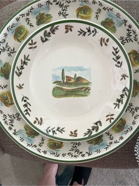 Countryside Ceramic Dinnerware Bowl and Plate Set - Green Accent